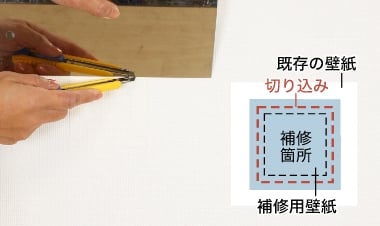 重なった部分に切れ込みを入れる