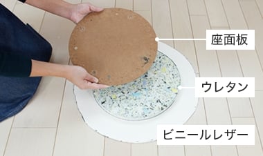 ビニールレザーにウレタン、座面板を乗せる