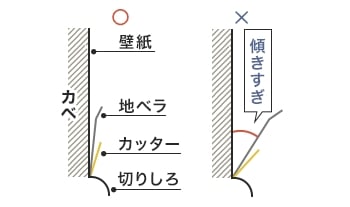 地ベラで壁を押すようにしっかりと地ベラで押さえこみます