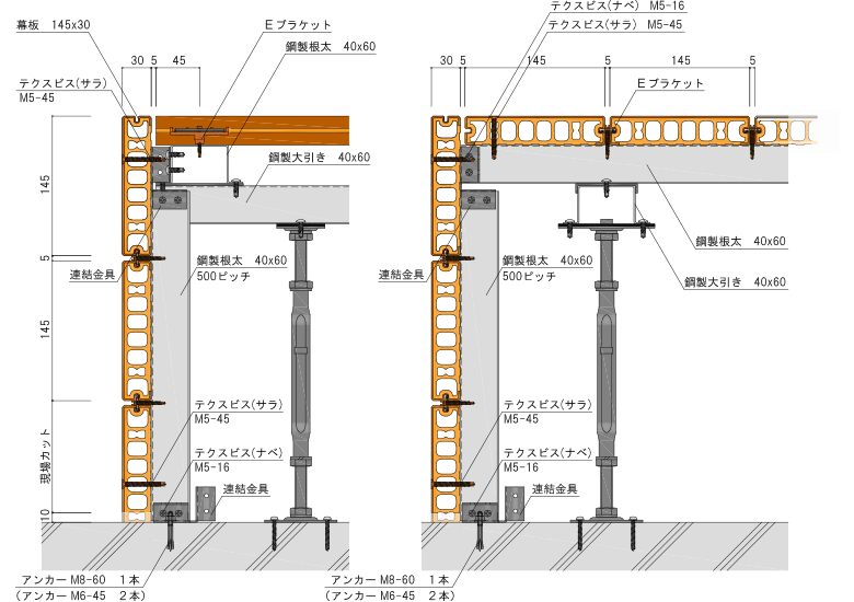 鋼製根太40*60+多段幕板の場合