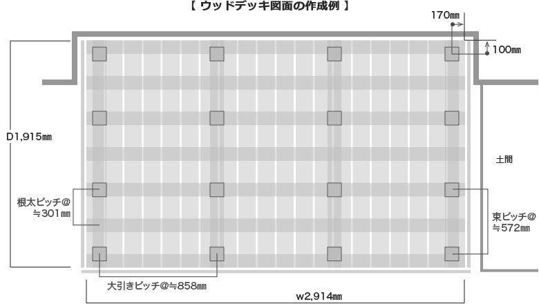 ウッドデッキ図面の作成例