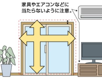 家具やエアコンなどに当たらないように注意