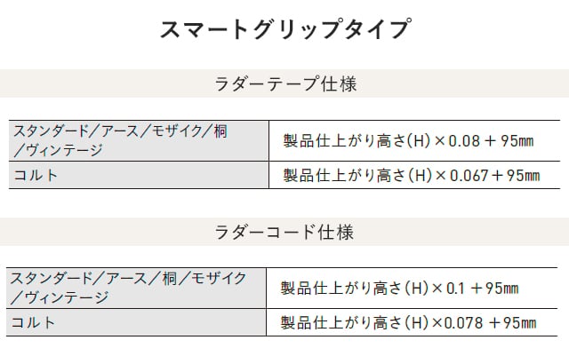 スマートグリップタイプのたたみ込み寸法の目安