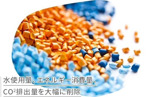 水使用量、エネルギー消費量、CO2排出量を大幅に削除