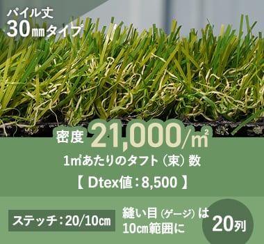 30㎜タイプの密度は21,000本/㎡