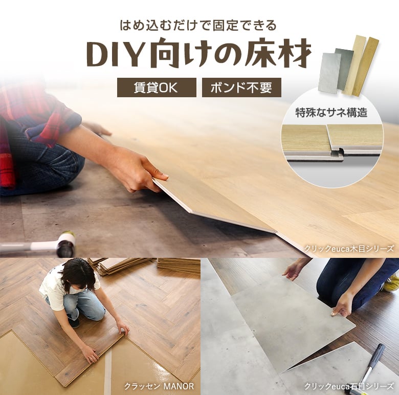 はめ込むだけで固定できるDIY向けフローリング材