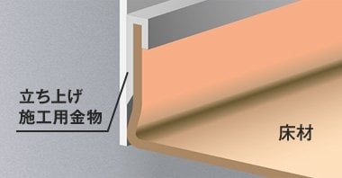 床材を壁面まで立ち上げて施工できる