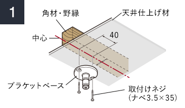 角材・野縁の中心に取り付ける