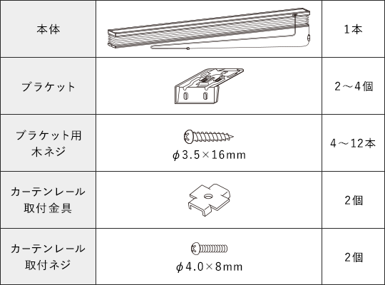 シングルタイプ取付用部品明細