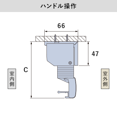 ハンドル操作(天井付け)の納まり寸法目安