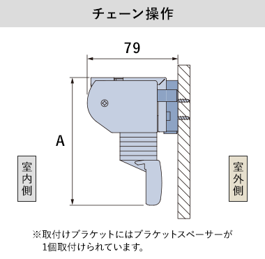 チェーン操作(正面付け)の納まり寸法目安