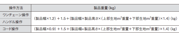 ペアタイプの製品重量