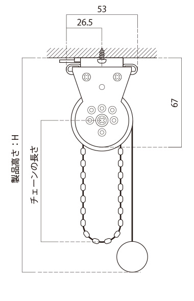 天井付け側面図