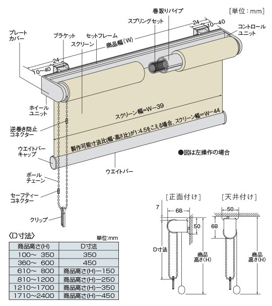 チェーン式(標準仕様 ブラケットビス止め)の構造と部品