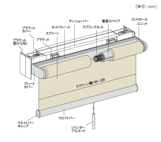 プルコード式(テンションバー付け)の構造と部品