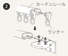 カーテンレール金具をカーテンレールの溝に入れる