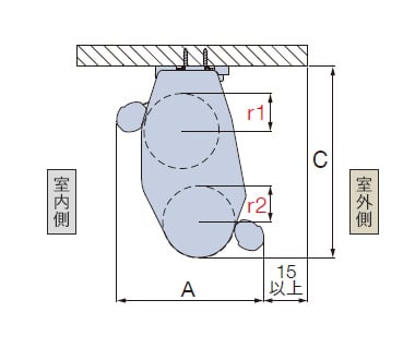 天井付けの納まり寸法目安