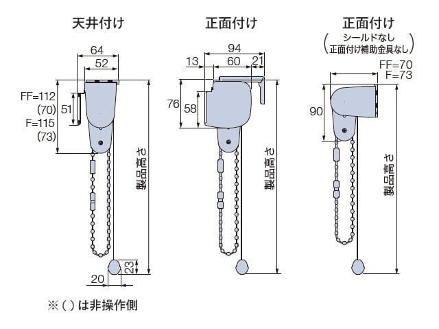設置方法別チェーン持出し操作式の仕様