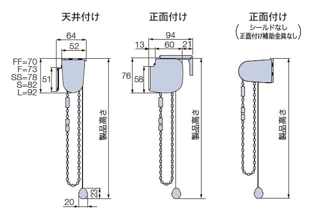 設置方法別ワンタッチ式の仕様