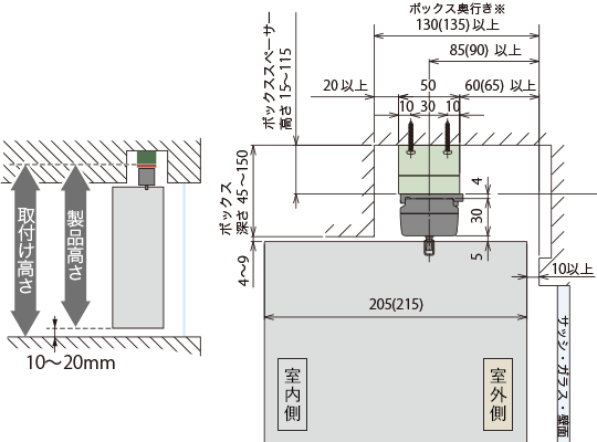 ボックススペーサーを使用してカーテンボックス内への取付け