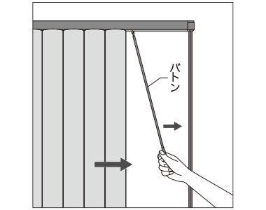 バトンを開閉方向へ引く