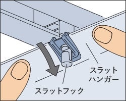 スラットハンガーをスラットフックに引っ掛ける