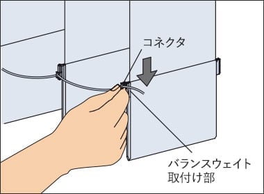 コネクタをバランスウェイトの取付け部に掛ける