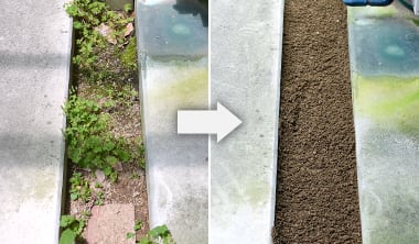 コンクリートのすき間に防草砂を敷き詰めたビフォーアフター