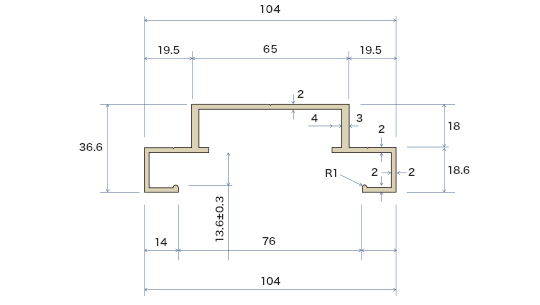 アルミ根太レール部材の寸法詳細