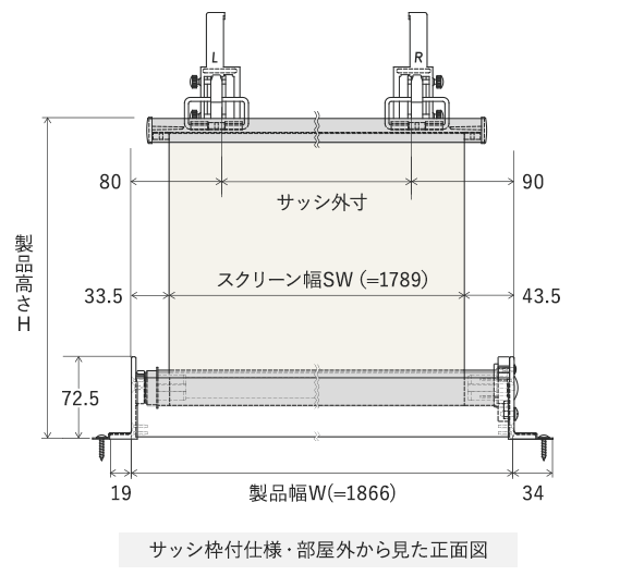 サッシ枠付仕様製品寸法