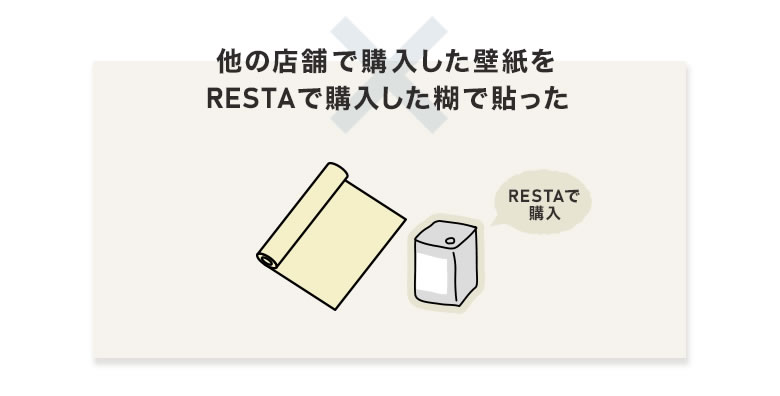 他の店舗で購入した壁紙をRESTAで購入した糊で貼った