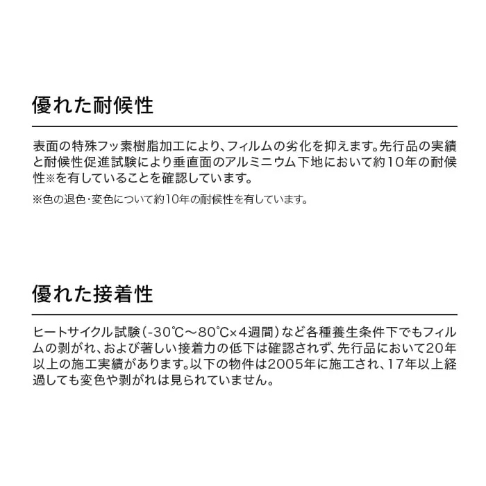 優れた耐候性・接着性