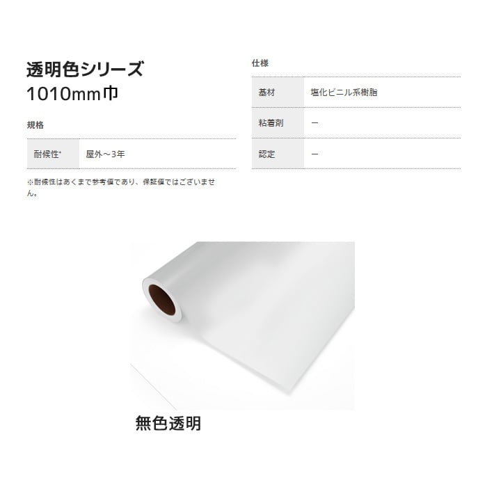 カッティングシート 中川ケミカル 透明色シリーズ 1010mm巾 無色透明