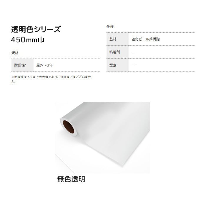 中川ケミカル カッティングシート 透明色シリーズ 450mm巾 無色透明 
