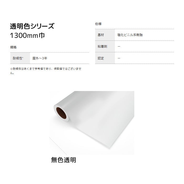 カッティングシート 中川ケミカル 透明色シリーズ 1300mm巾 無色透明