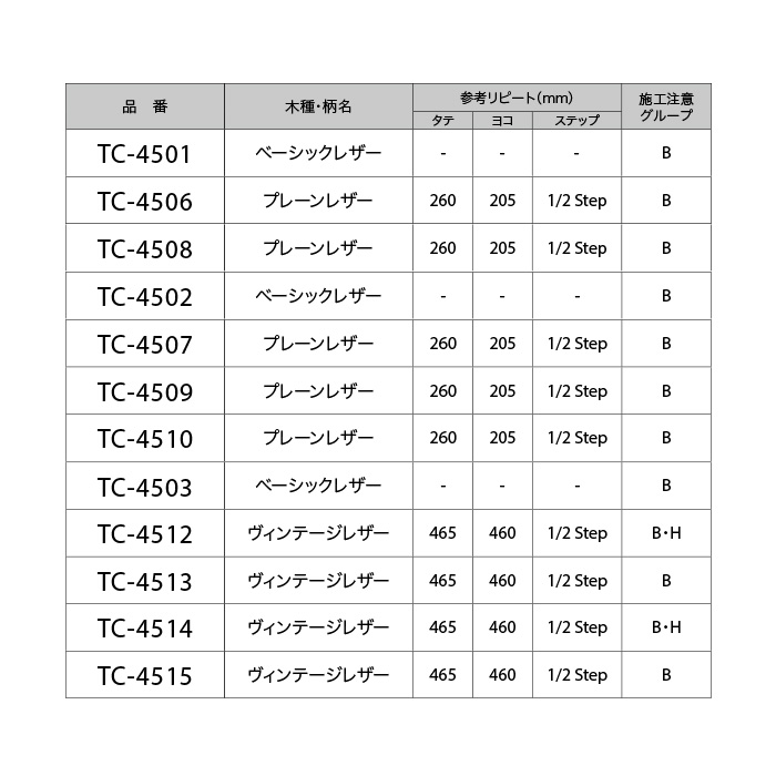 サンゲツ リアテック 粘着剤付化粧フィルム レザー TC4501～TC4515