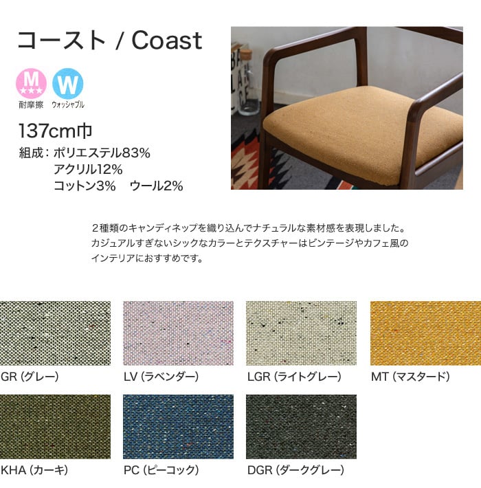 【手洗い可】FORESTEX 椅子張り生地 Textureed Fabrics コースト (137cm巾) 1m お得な張替用ウレタン2枚セット