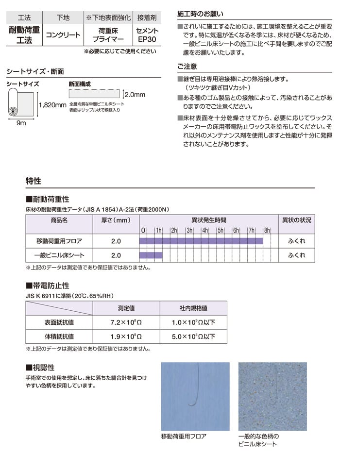 タジマ 機能性長尺シート 移動荷重用フロア 2mm厚