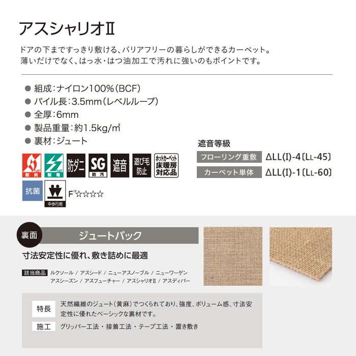 カーペット アスワン アスシャリオＩＩ 全厚6mm (防ダニ) 200×240cm