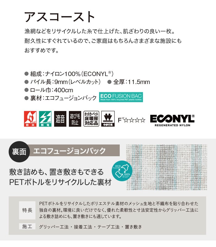 カーペット アスワン アスコースト 全厚11.5mm 190×290cm