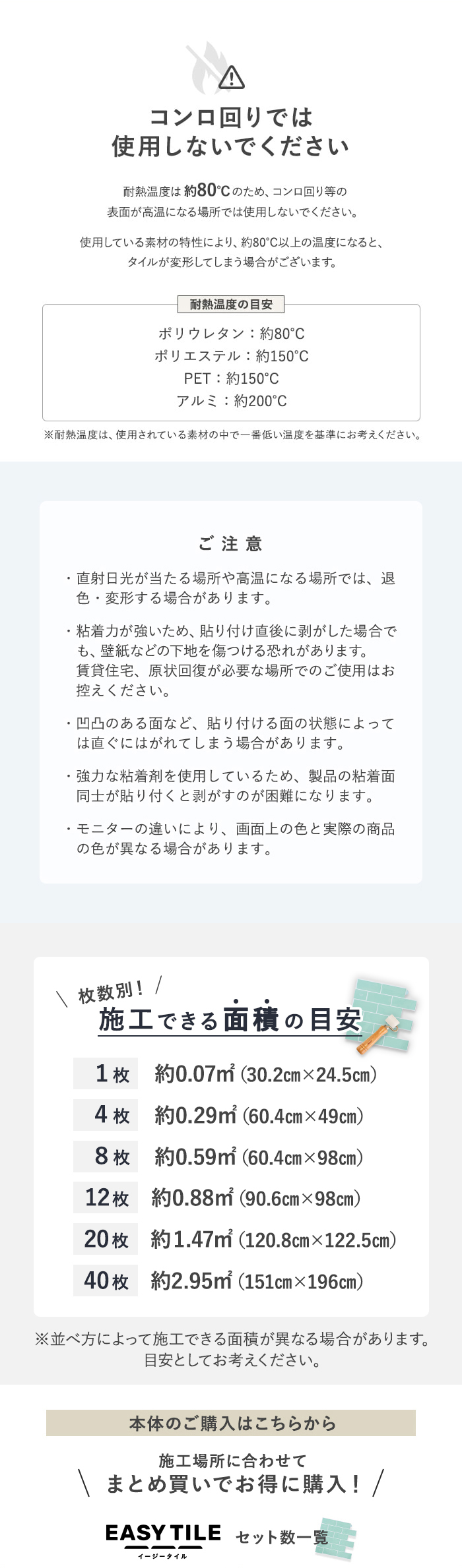コンロ回りでは使用しないでください