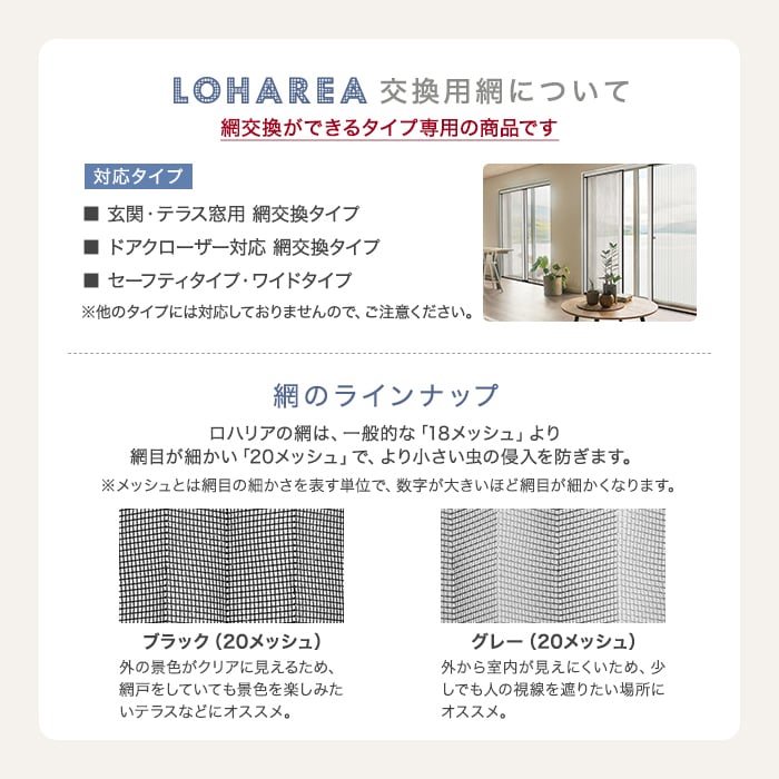 LOHAREA 交換用網（玄関・勝手口・テラス用 幅801～1300mm 高さ1300～2000mmサイズ)