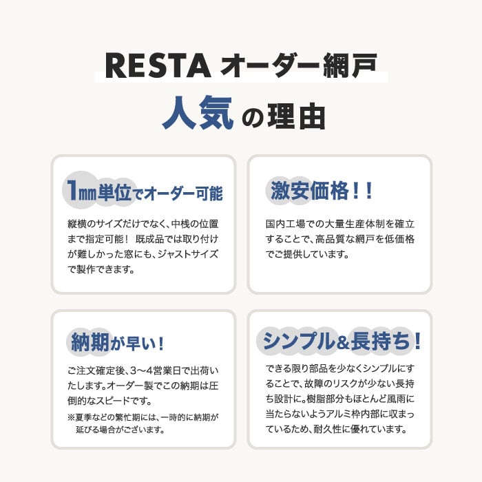 【オーダー網戸】RESTA引き違い網戸 公団用ハコ型タイプ