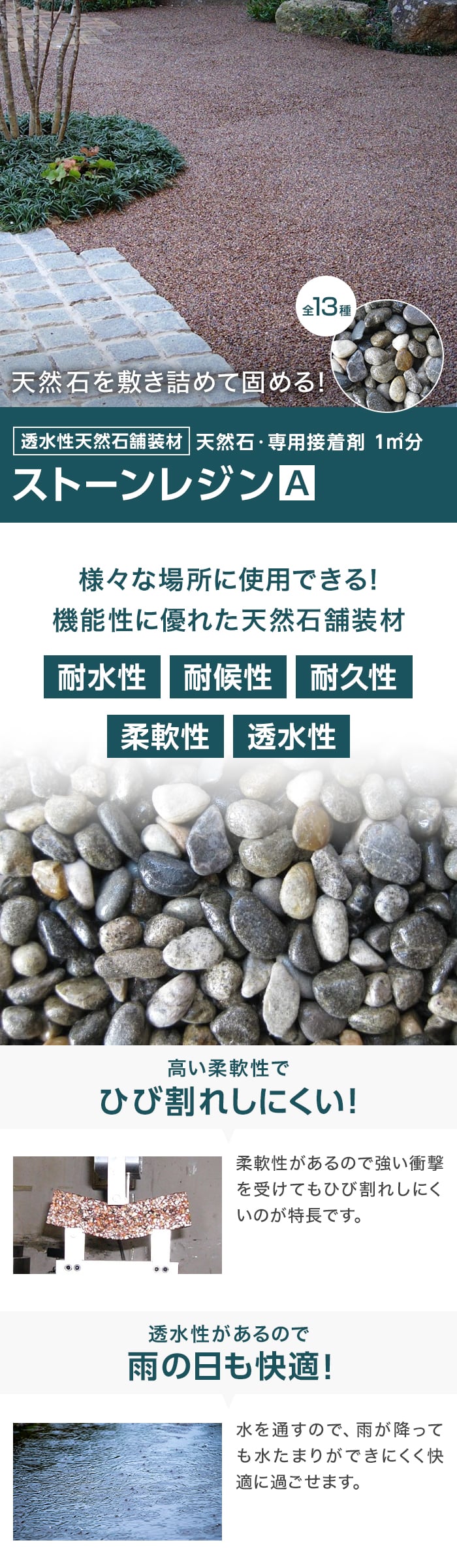 【法人配送】舗装材 天然石舗装材 固まる砂利 ストーンレジン Aタイプ 1平米分