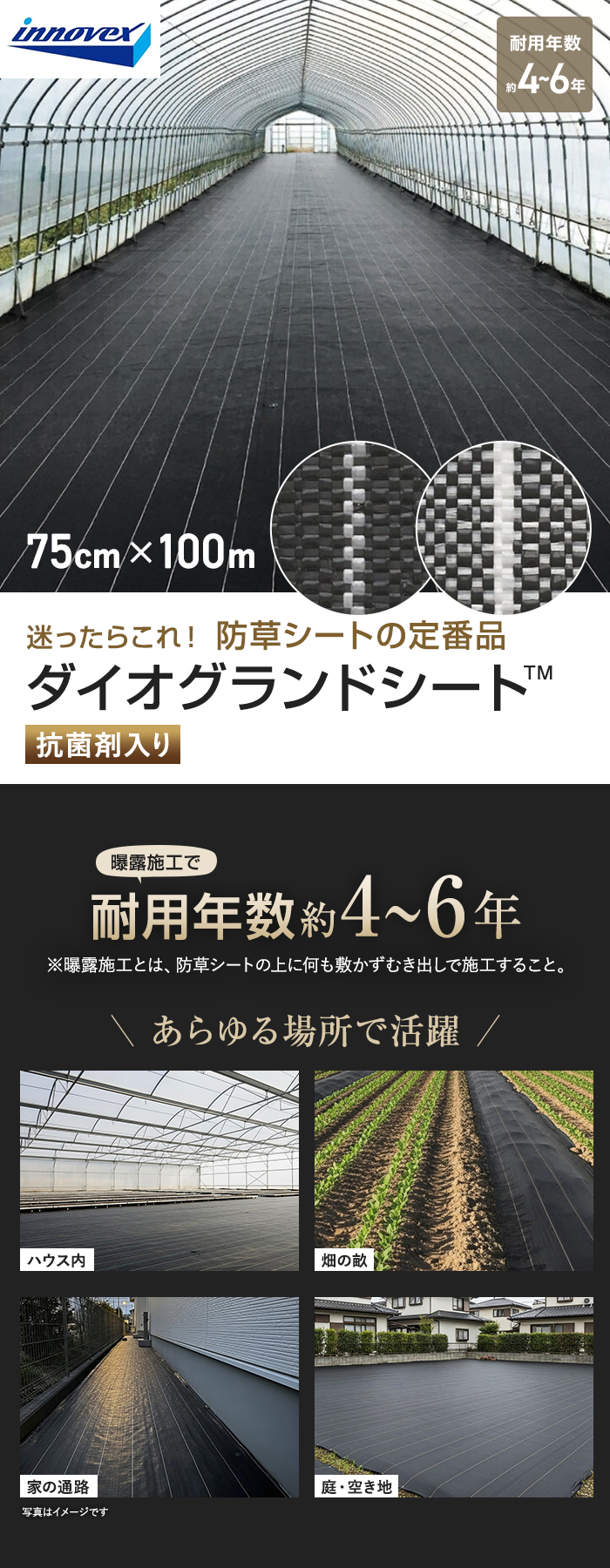 イノベックス 防草シート ダイオグランドシート 1515 0.75m×100m 4~6年