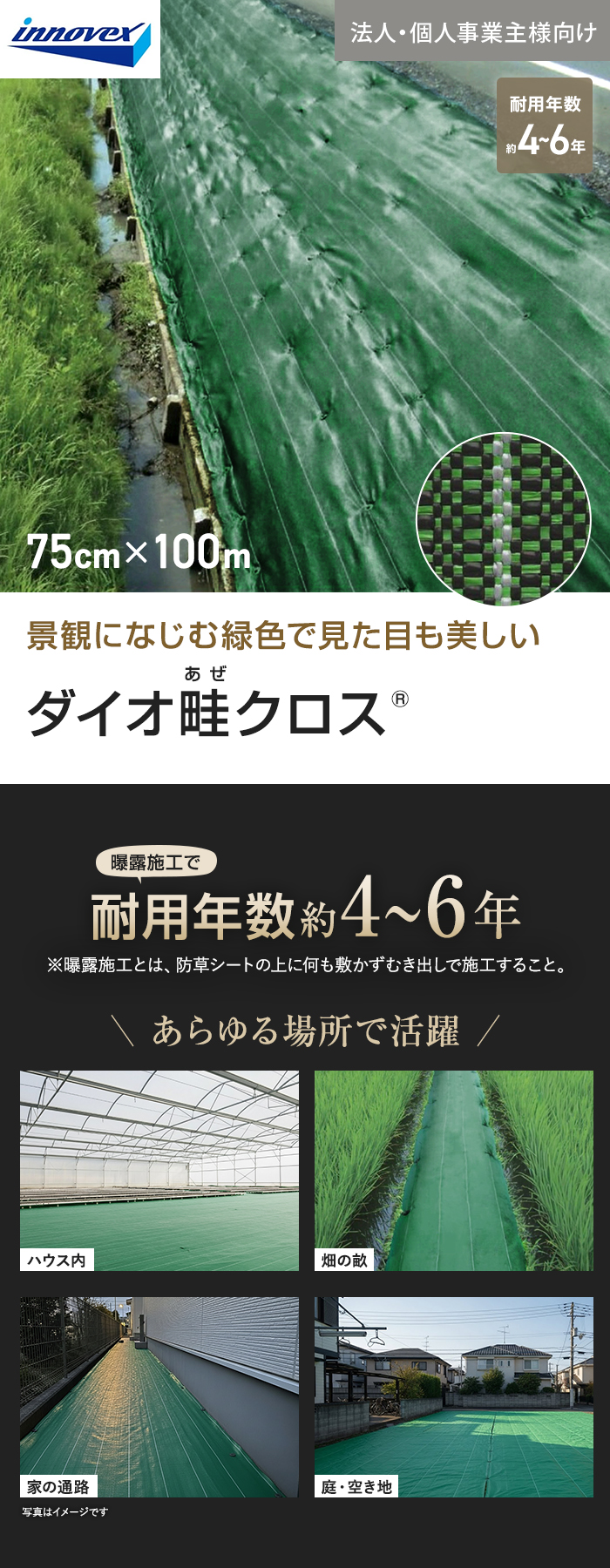 【法人・個人事業主様専用】イノベックス 防草シート ダイオ畔クロス 1515BG 0.75m×100m