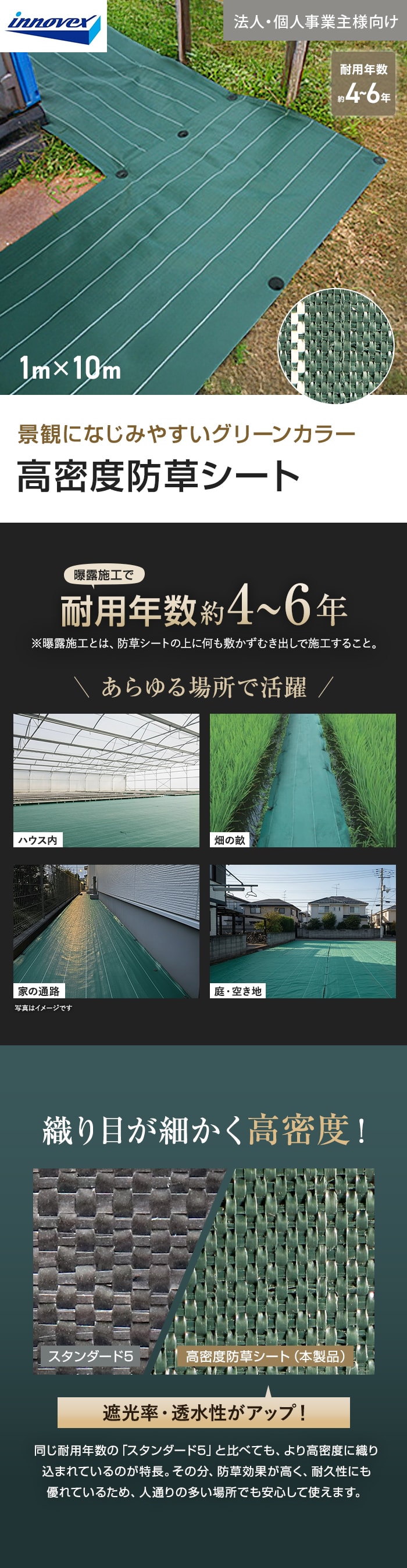 【法人・個人事業主様専用】イノベックス 防草シート 高密度防草シート 1m×10m