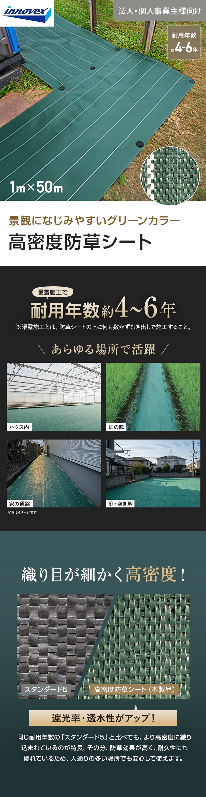 【法人・個人事業主様専用】イノベックス 防草シート 高密度防草シート 1m×50m
