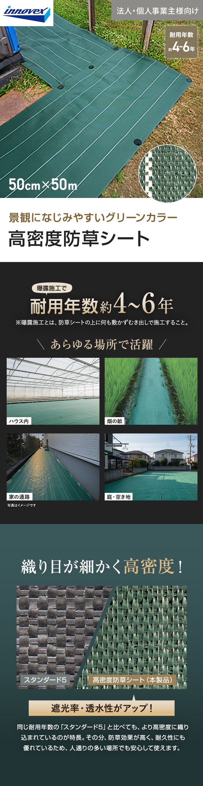 【法人・個人事業主様専用】イノベックス 防草シート 高密度防草シート 0.5m×50m