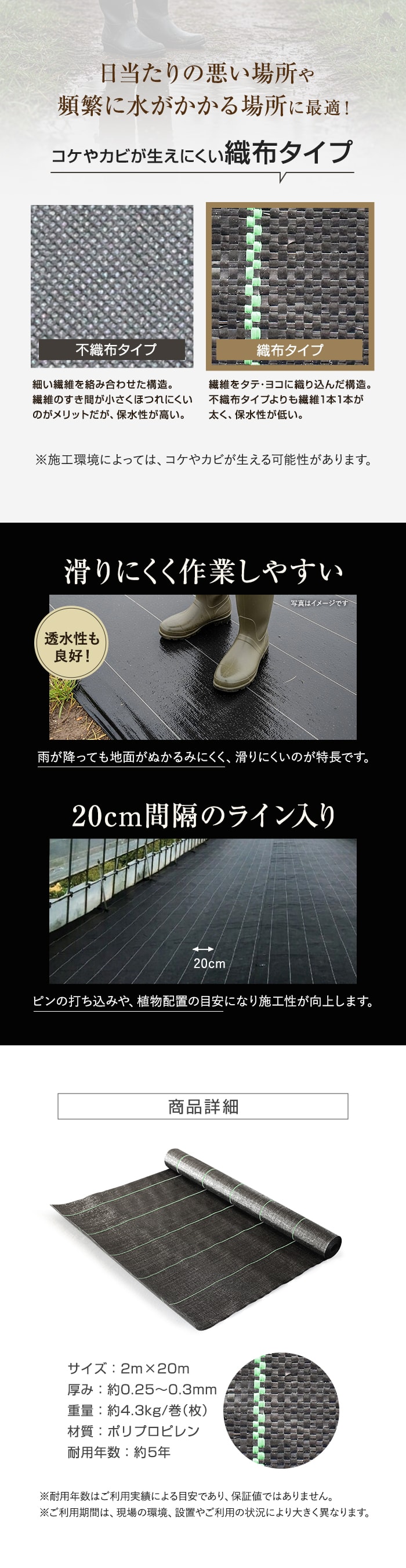 イノベックス 防草シート スタンダード5 2m×20m 5年